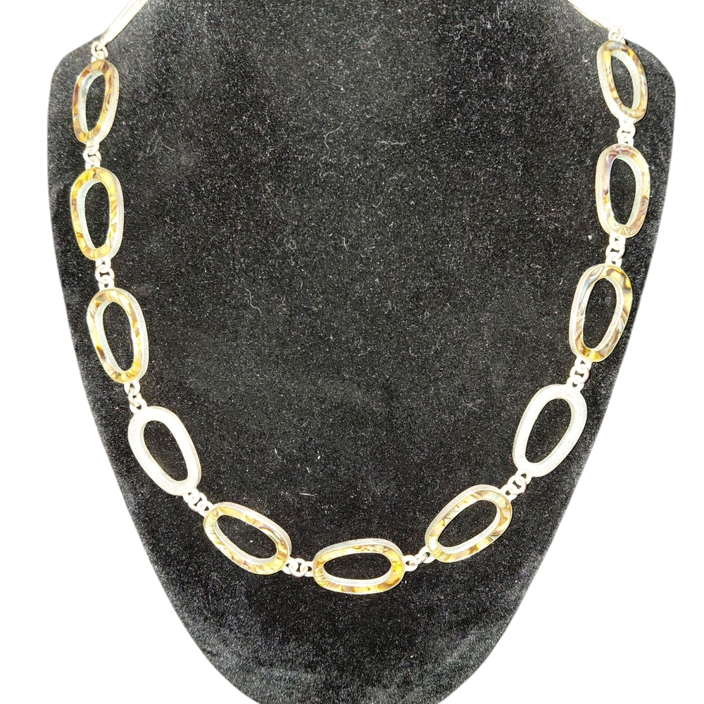 "Coldwater Creek" Abalone Shell and Silver tone Oval Link Necklace 20in+2in